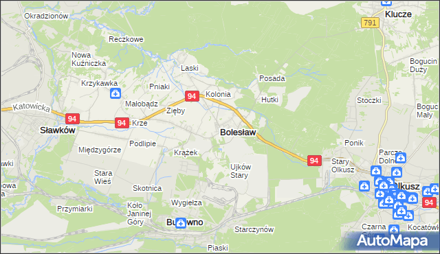 mapa Bolesław powiat olkuski, Bolesław powiat olkuski na mapie Targeo