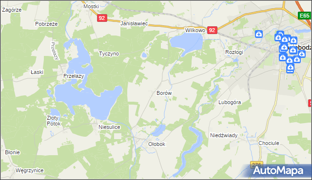 mapa Borów gmina Świebodzin, Borów gmina Świebodzin na mapie Targeo