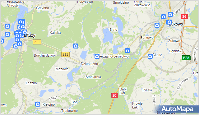 mapa Borowo gmina Kartuzy, Borowo gmina Kartuzy na mapie Targeo