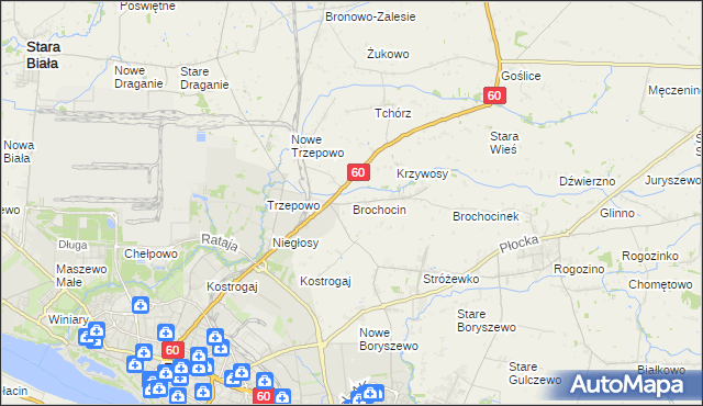 mapa Brochocin gmina Radzanowo, Brochocin gmina Radzanowo na mapie Targeo
