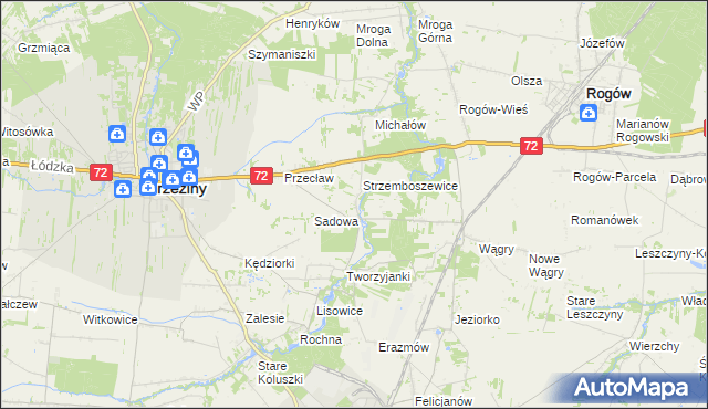 mapa Bronowice gmina Brzeziny, Bronowice gmina Brzeziny na mapie Targeo