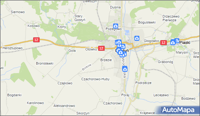 mapa Brzezie gmina Gostyń, Brzezie gmina Gostyń na mapie Targeo