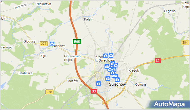 mapa Brzezie k. Sulechowa, Brzezie k. Sulechowa na mapie Targeo