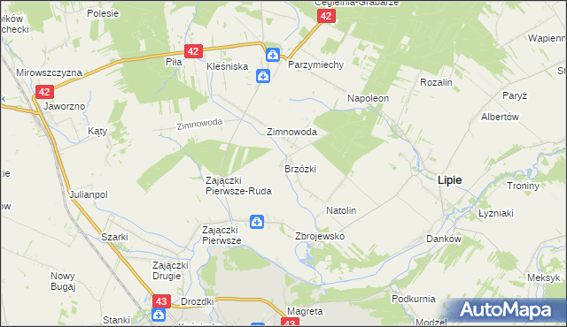 mapa Brzózki gmina Lipie, Brzózki gmina Lipie na mapie Targeo