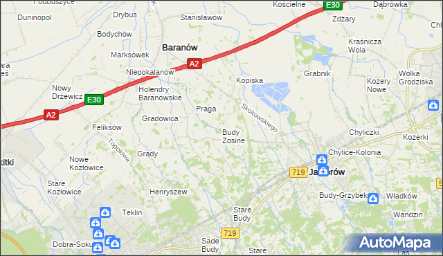 mapa Budy Zosine, Budy Zosine na mapie Targeo