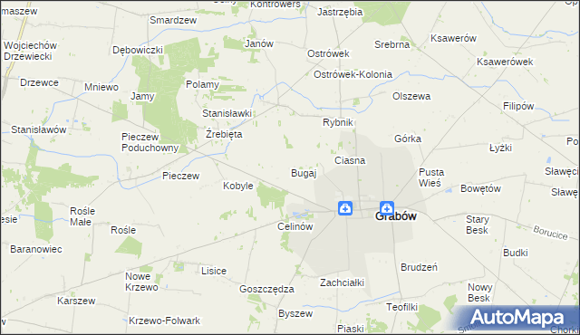 mapa Bugaj gmina Grabów, Bugaj gmina Grabów na mapie Targeo