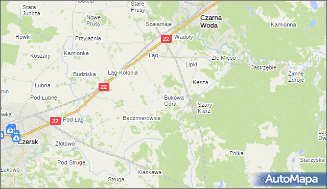 mapa Bukowa Góra gmina Czersk, Bukowa Góra gmina Czersk na mapie Targeo