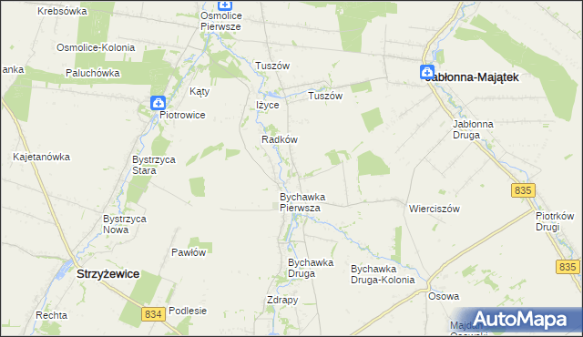 mapa Bychawka Trzecia, Bychawka Trzecia na mapie Targeo