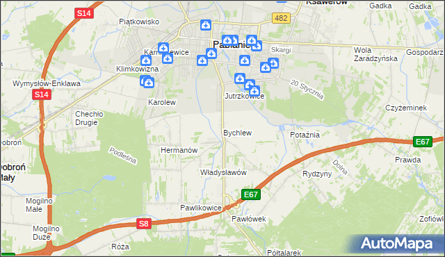 mapa Bychlew, Bychlew na mapie Targeo