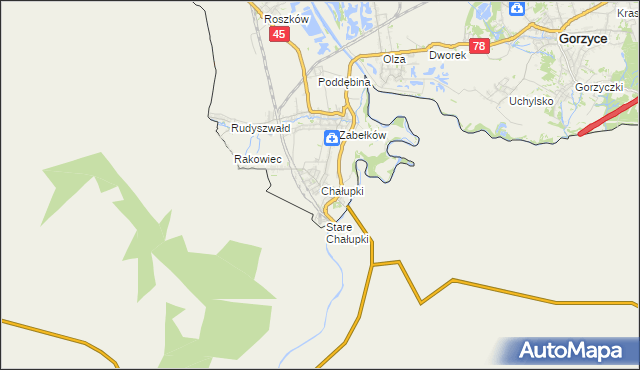 mapa Chałupki gmina Krzyżanowice, Chałupki gmina Krzyżanowice na mapie Targeo