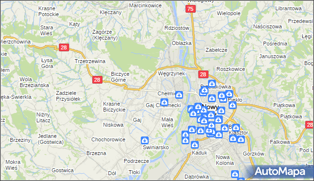 mapa Chełmiec powiat nowosądecki, Chełmiec powiat nowosądecki na mapie Targeo