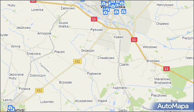 mapa Chwałkowo gmina Środa Wielkopolska, Chwałkowo gmina Środa Wielkopolska na mapie Targeo