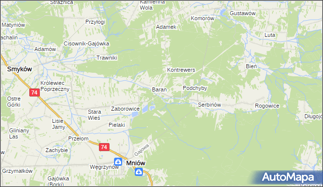 mapa Chyby gmina Mniów, Chyby gmina Mniów na mapie Targeo