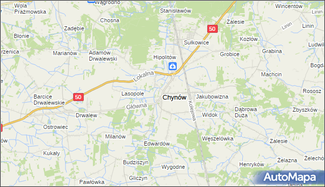 mapa Chynów powiat grójecki, Chynów powiat grójecki na mapie Targeo