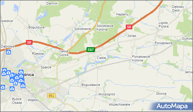 mapa Cieśle gmina Oleśnica, Cieśle gmina Oleśnica na mapie Targeo