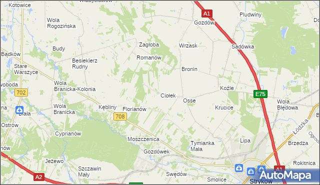 mapa Ciołek gmina Stryków, Ciołek gmina Stryków na mapie Targeo