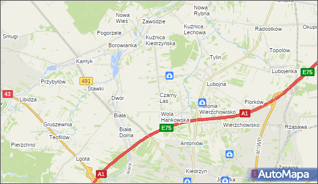 mapa Czarny Las gmina Mykanów, Czarny Las gmina Mykanów na mapie Targeo