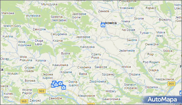 mapa Czarny Potok gmina Łącko, Czarny Potok gmina Łącko na mapie Targeo