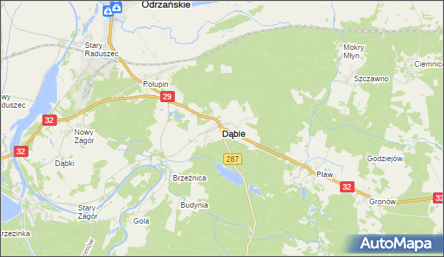 mapa Dąbie powiat krośnieński, Dąbie powiat krośnieński na mapie Targeo