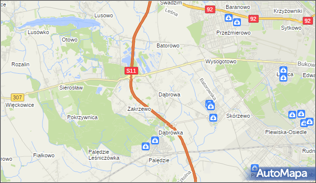 mapa Dąbrowa gmina Dopiewo, Dąbrowa gmina Dopiewo na mapie Targeo