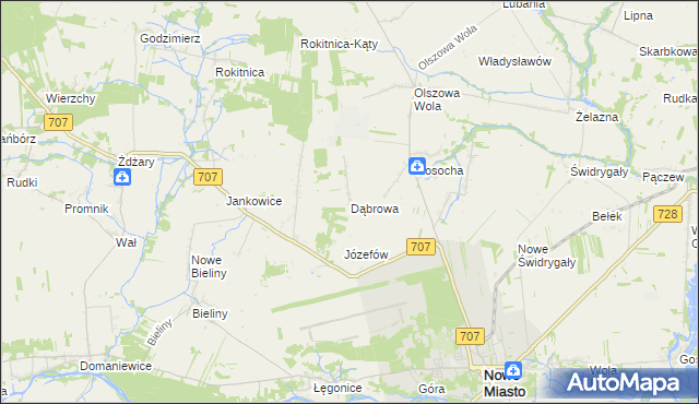mapa Dąbrowa gmina Nowe Miasto nad Pilicą, Dąbrowa gmina Nowe Miasto nad Pilicą na mapie Targeo