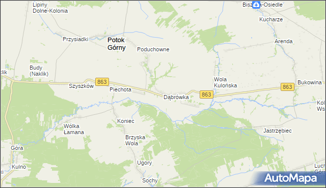 mapa Dąbrówka gmina Potok Górny, Dąbrówka gmina Potok Górny na mapie Targeo