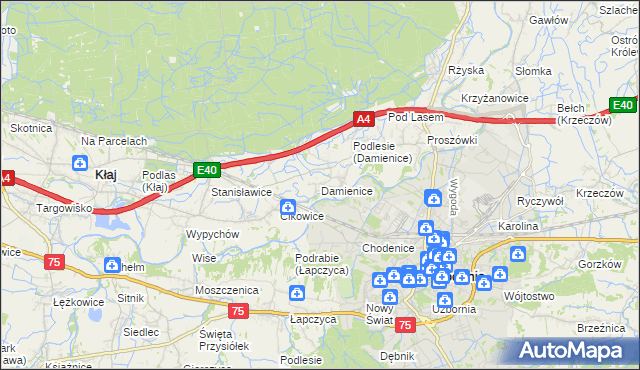 mapa Damienice, Damienice na mapie Targeo