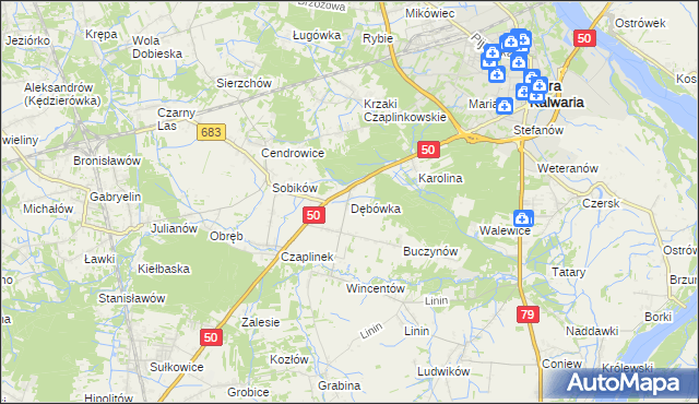 mapa Dębówka gmina Góra Kalwaria, Dębówka gmina Góra Kalwaria na mapie Targeo