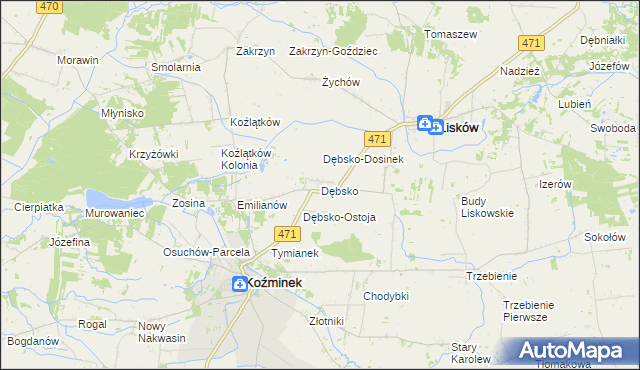 mapa Dębsko gmina Koźminek, Dębsko gmina Koźminek na mapie Targeo