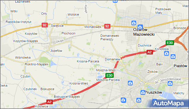 mapa Domaniewek gmina Brwinów, Domaniewek gmina Brwinów na mapie Targeo