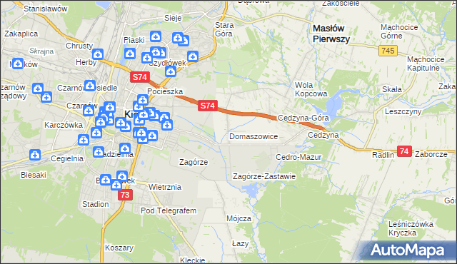 mapa Domaszowice gmina Masłów, Domaszowice gmina Masłów na mapie Targeo