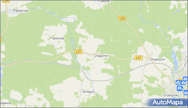 mapa Drogomin gmina Sulęcin, Drogomin gmina Sulęcin na mapie Targeo