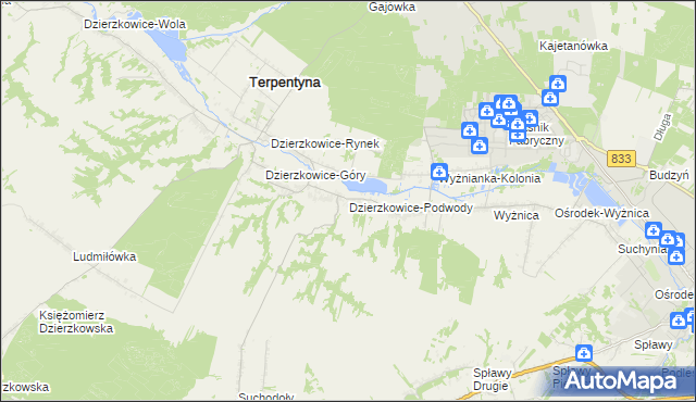 mapa Dzierzkowice-Podwody, Dzierzkowice-Podwody na mapie Targeo