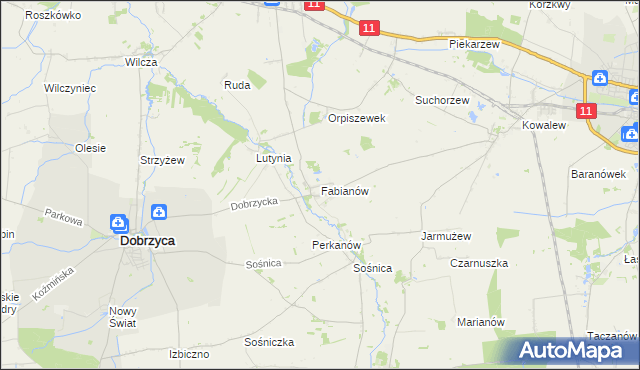 mapa Fabianów gmina Dobrzyca, Fabianów gmina Dobrzyca na mapie Targeo