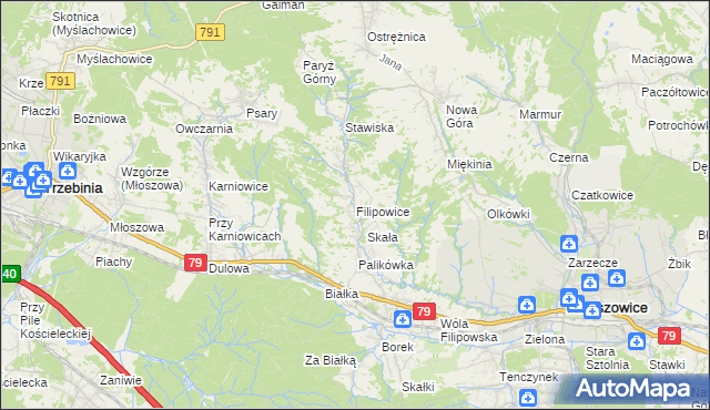 mapa Filipowice gmina Krzeszowice, Filipowice gmina Krzeszowice na mapie Targeo