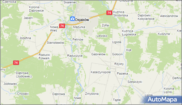 mapa Gabrielów gmina Osjaków, Gabrielów gmina Osjaków na mapie Targeo