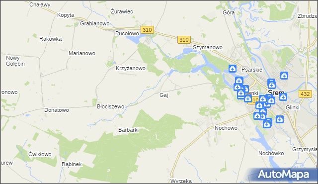 mapa Gaj gmina Śrem, Gaj gmina Śrem na mapie Targeo