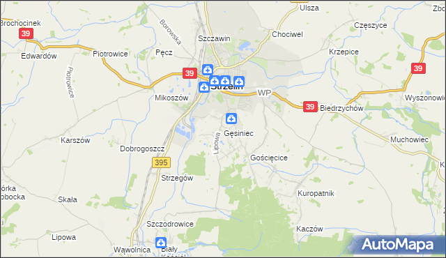 mapa Gęsiniec, Gęsiniec na mapie Targeo