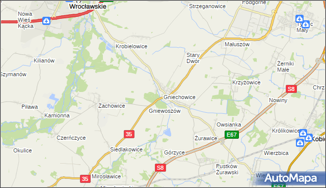 mapa Gniechowice, Gniechowice na mapie Targeo