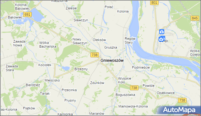 mapa Gniewoszów powiat kozienicki, Gniewoszów powiat kozienicki na mapie Targeo