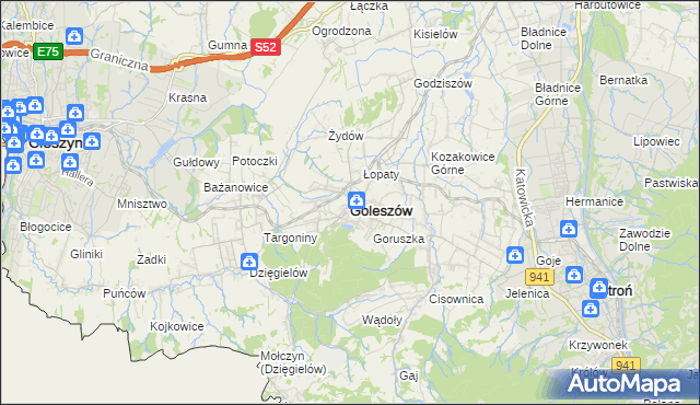 mapa Goleszów powiat cieszyński, Goleszów powiat cieszyński na mapie Targeo