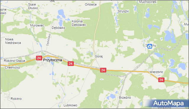 mapa Goraj gmina Przytoczna, Goraj gmina Przytoczna na mapie Targeo