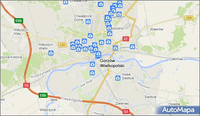 mapa Gorzów Wielkopolski, Gorzów Wielkopolski na mapie Targeo