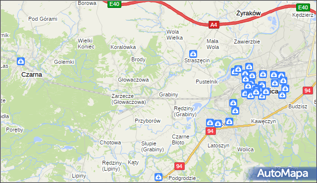 mapa Grabiny gmina Czarna, Grabiny gmina Czarna na mapie Targeo