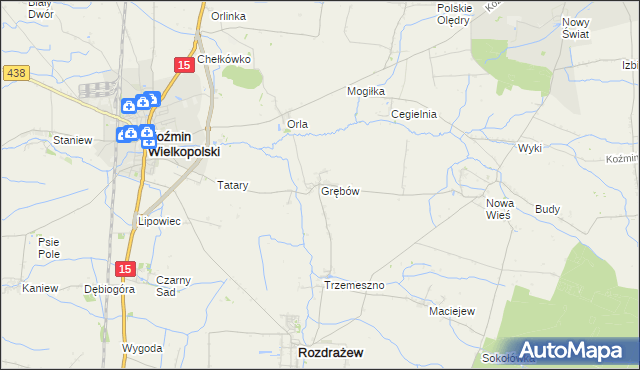 mapa Grębów gmina Rozdrażew, Grębów gmina Rozdrażew na mapie Targeo