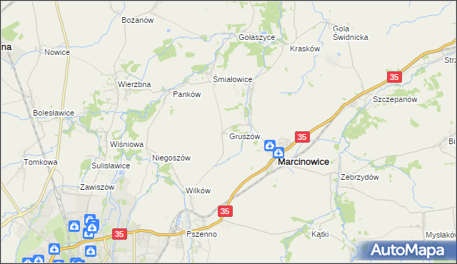 mapa Gruszów gmina Marcinowice, Gruszów gmina Marcinowice na mapie Targeo