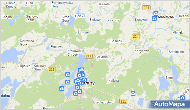 mapa Grzybno gmina Kartuzy, Grzybno gmina Kartuzy na mapie Targeo
