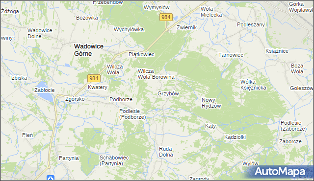 mapa Grzybów gmina Wadowice Górne, Grzybów gmina Wadowice Górne na mapie Targeo