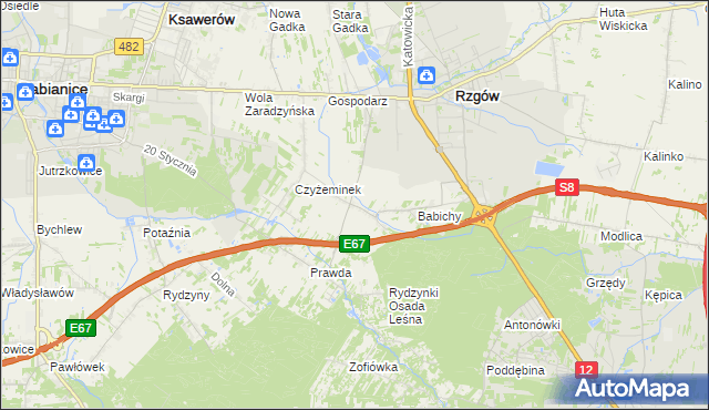mapa Guzew gmina Rzgów, Guzew gmina Rzgów na mapie Targeo