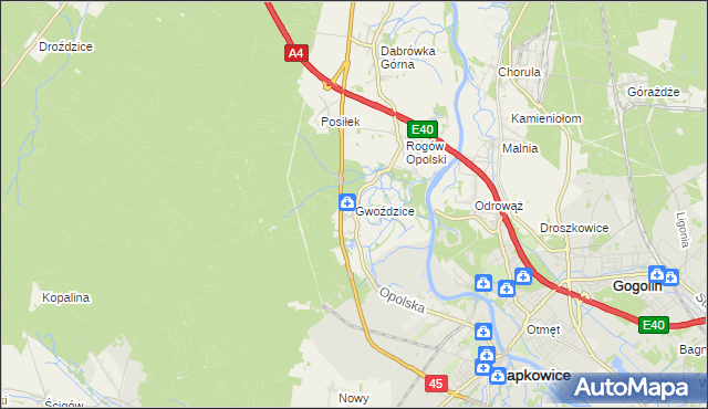 mapa Gwoździce, Gwoździce na mapie Targeo